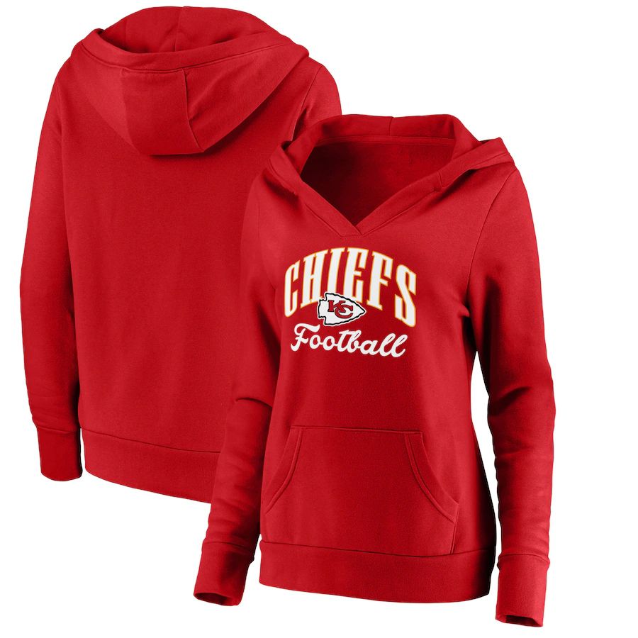 Women Kansas City Chiefs Fanatics Branded Red Victory Script V-Neck Pullover Hoodie